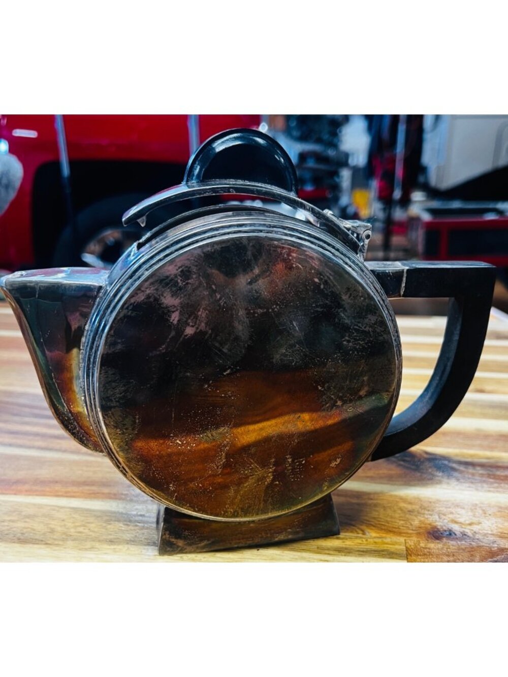 Vintage silver plated teapot, Art Deco Style, black wood handle